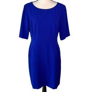TAHARI Royal Blue Short Sleeve Round Neck Sheath Mini Dress 10P
